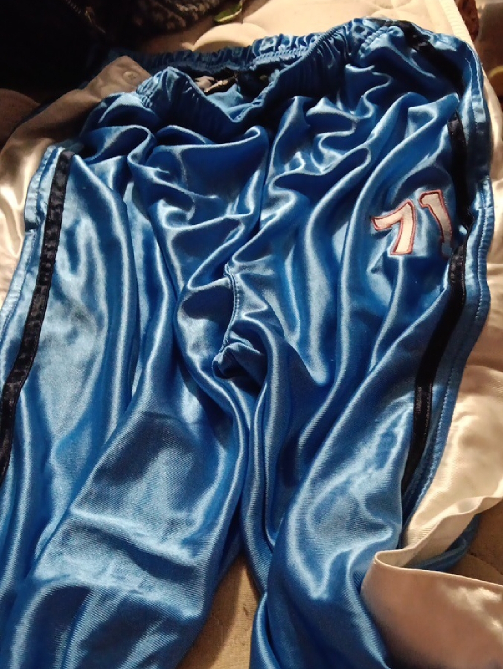 STARTER Blue Satin Athletic Pants with Black Trim